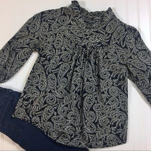 Banana Republic Navy Botanical 3/4 Sleeve Blouse